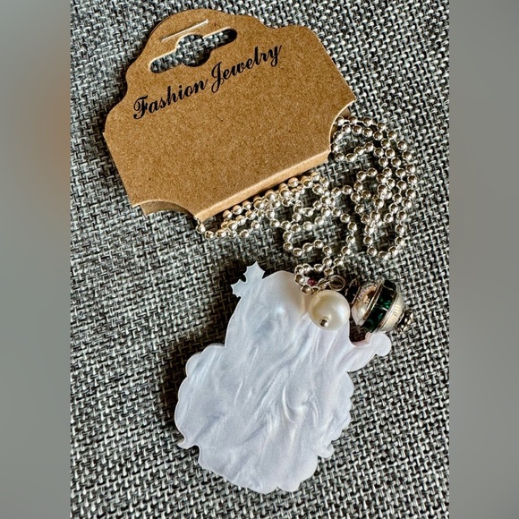 New Festive Pink Christmas Acrylic Santa Claus Shimmer Statement 18” Necklace - Picture 11 of 11